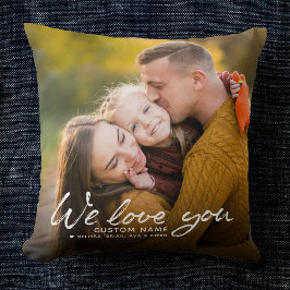 私たちはあなたを愛する名前をカスタムするシックなブラシのスクリプトフォト クッション