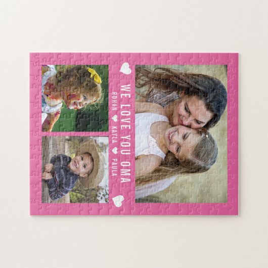 私たちはあなたを愛する大間3写真コラージュのピンクのおばあちゃん ジグソーパズル (横)