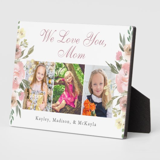私たちはあなたを愛する母ピンクフローラ母の日写真 フォトプラーク (側面)