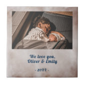 私たちはあなたを愛する赤面水彩家族の写真 タイル (正面)