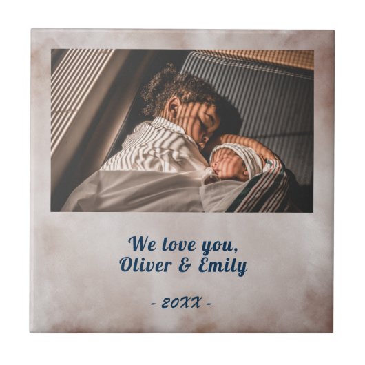 私たちはあなたを愛する赤面水彩家族の写真 タイル (正面)