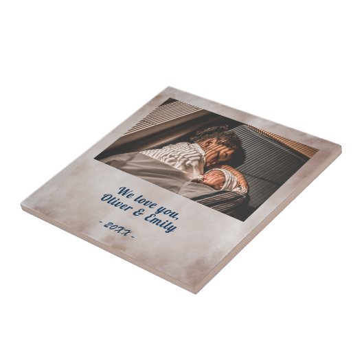 私たちはあなたを愛する赤面水彩家族の写真 タイル (側面)