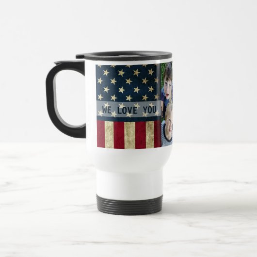 私たちはあなたを愛する軍隊パパアメリカ国旗の写真 トラベルマグ (左)
