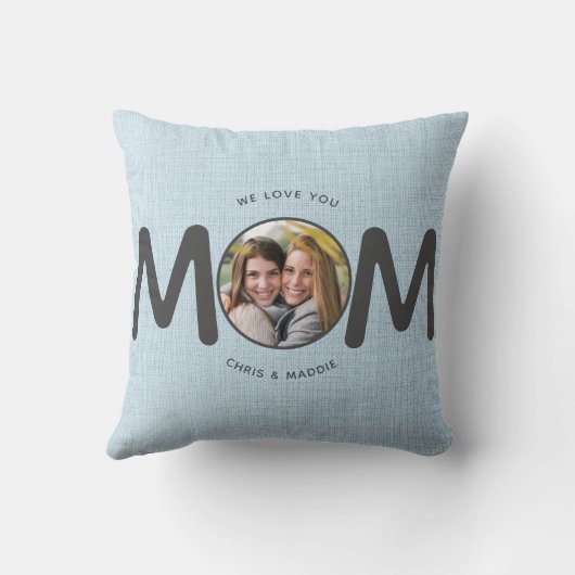 私たちはあなたを愛モダン母マザーズ日ギフトブルー写真 クッション (裏面)