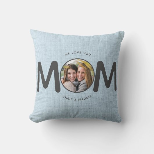 私たちはあなたを愛モダン母マザーズ日ギフトブルー写真 クッション (正面)