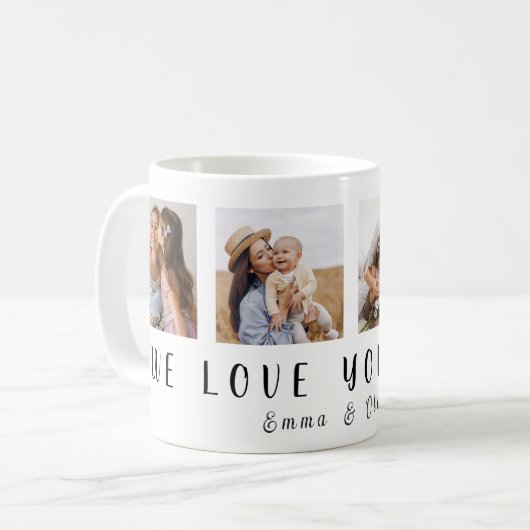 私たちはあなたを母が大好き | 4正方形の写真+名前コーヒーM コーヒーマグカップ (正面左)