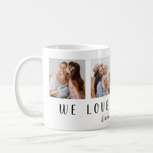 私たちはあなたを母が大好き | 4正方形の写真+名前コーヒーM コーヒーマグカップ (左)