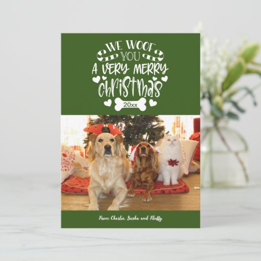 私たちはあなたを陽気なクリスマス写真のホリデーカード シーズンカード (スタンド正面)