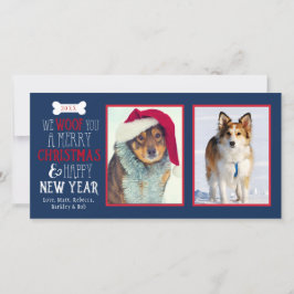 私たちはあなたを陽気なクリスマス犬のペットフォトカード シーズンカード