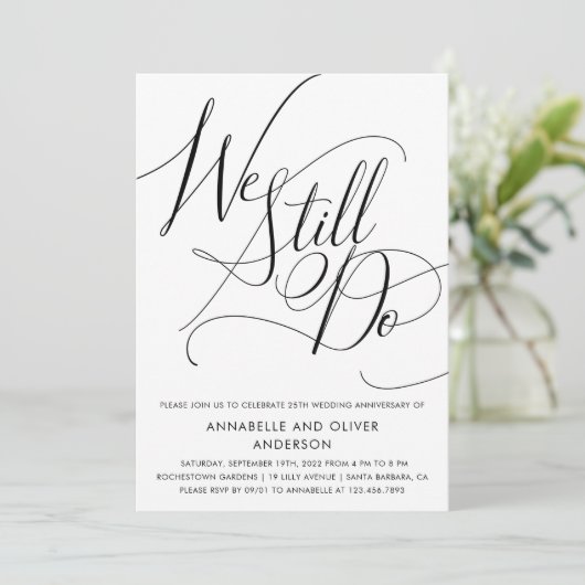 私たちはいまだに愛を誓う | ミニマルな結婚記念日の写真 招待状 (スタンド正面)