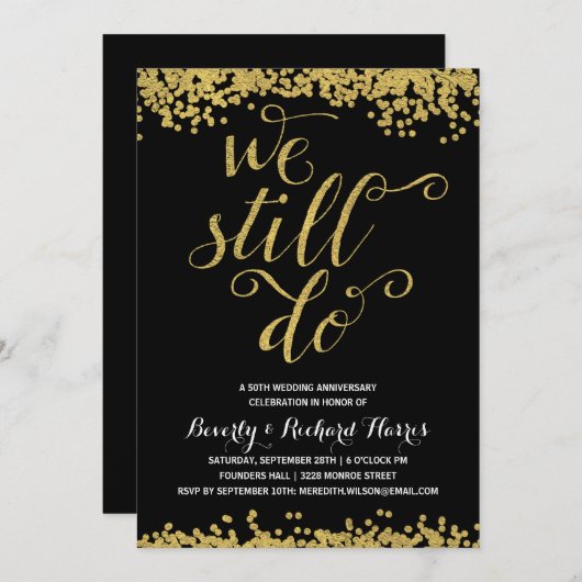 私たちはいまだに愛を誓う | 偽の金箔 アニバーサリーパーティー 招待状 (正面/裏面)