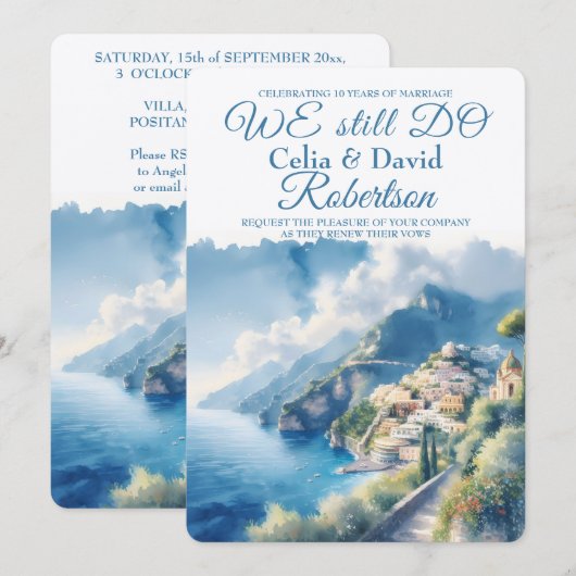 私たちはいまだに誓いの更新を望む アマルフィ ポジターノ 水彩画 招待状 (正面/裏面)