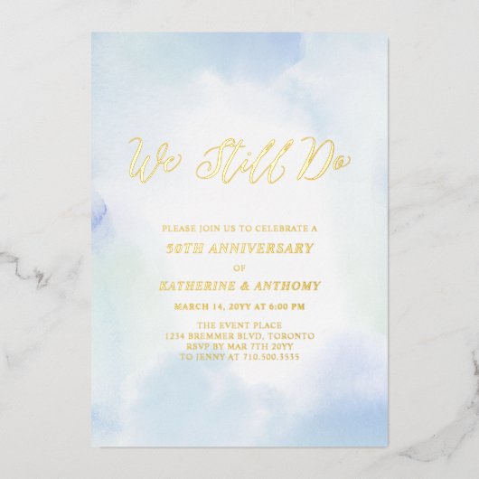 私たちはいまだ愛し合っている | ゴールド記念日、誓いの更新 箔招待状 (正面)