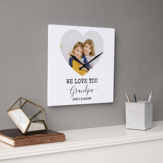 私たちはおじいちゃんを愛している | 壁パーソナライズされた時計 スクエア壁時計 (オフィス)
