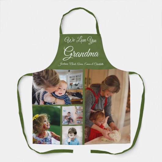 私たちはおばあちゃんを愛している | オリーブエレガントグリーン5写真 エプロン (正面)