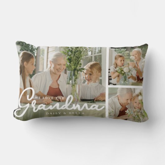 私たちはおばあちゃんを愛している | フォトコラージュ ランバークッション (正面)
