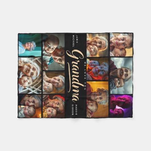 私たちはおばあちゃんを愛している | モダンハートの写真コラージュ フリースブランケット (正面(横))