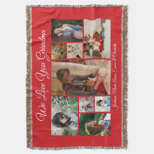 私たちはおばあちゃんを愛している | 赤9エレガント枚の写真 スローブランケット (正面縦)