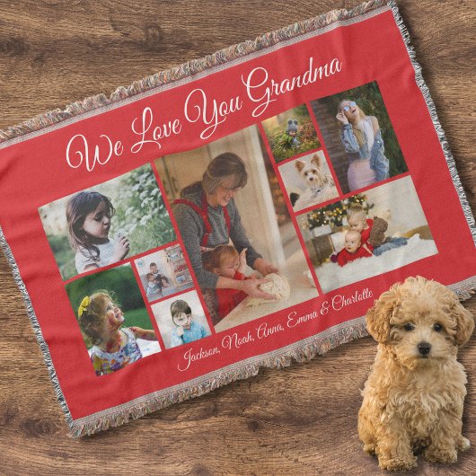 私たちはおばあちゃんを愛している | 赤9エレガント枚の写真 スローブランケット