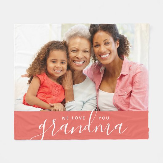 私たちはおばあちゃんカスタムが大好きフォトマザーズデイギフト フリースブランケット (正面(横))