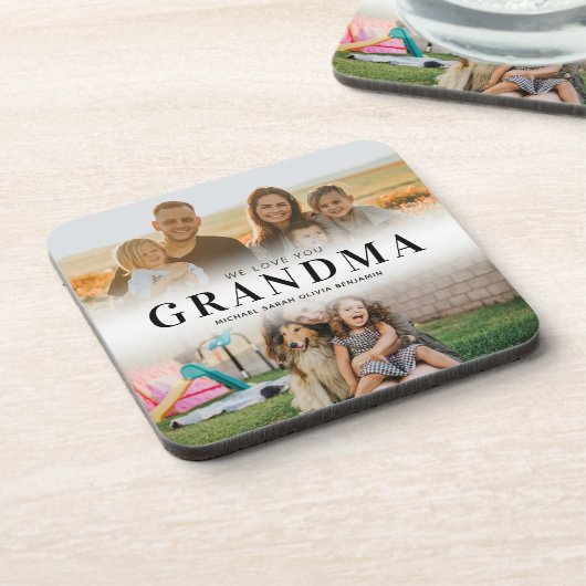 私たちはおばあちゃんパーソナライズされたを愛する2写真 コースター (左側)