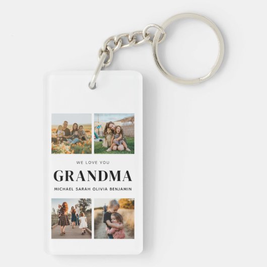私たちはおばあちゃんパーソナライズされたを愛する4写真コラージュ キーホルダー (裏面)