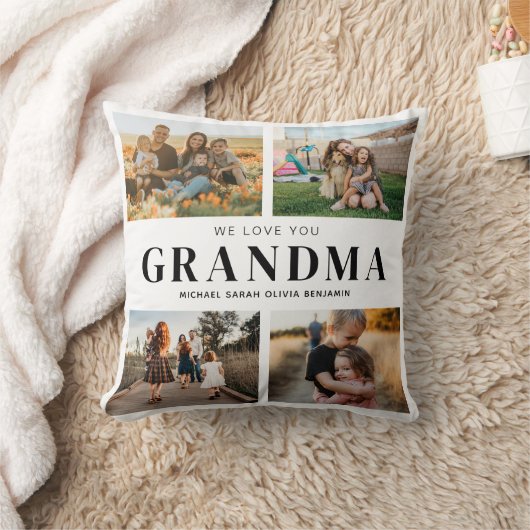 私たちはおばあちゃんパーソナライズされたを愛する4写真コラージュ クッション (ブランケット)