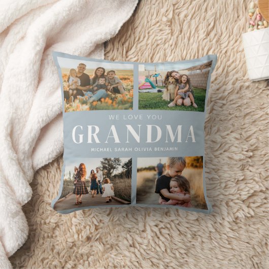 私たちはおばあちゃんパーソナライズされたを愛する4写真コラージュ クッション (ブランケット)