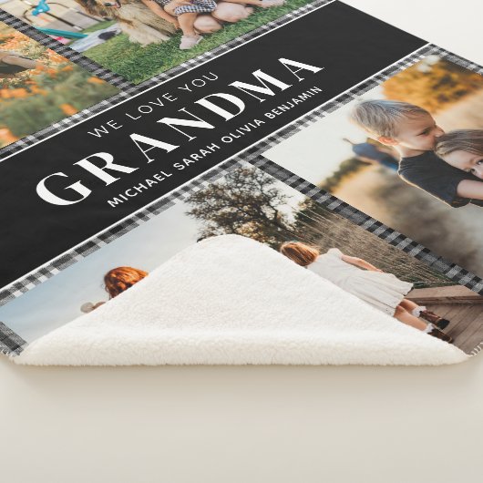 私たちはおばあちゃんパーソナライズされたを愛する4写真コラージュ シェルパブランケット (3/4)