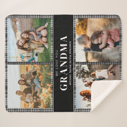 私たちはおばあちゃんパーソナライズされたを愛する4写真コラージュ シェルパブランケット (正面(横))