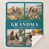 私たちはおばあちゃんパーソナライズされたを愛する4写真コラージュ シェルパブランケット (正面)