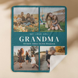 私たちはおばあちゃんパーソナライズされたを愛する4写真コラージュ シェルパブランケット
