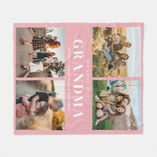 私たちはおばあちゃんパーソナライズされたを愛する4写真コラージュ フリースブランケット (正面(横))