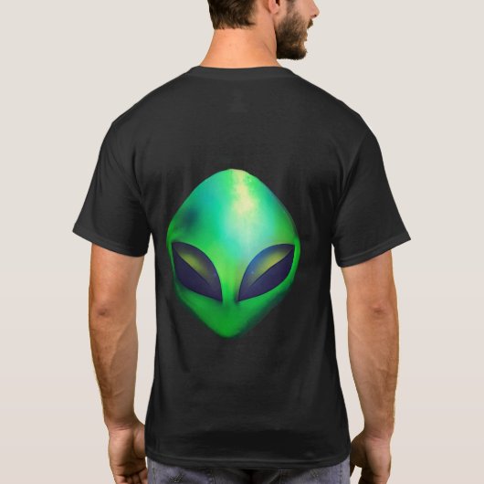 "私たちはここにいます" グリーンエイリアンヘッド Tシャツ (裏面)