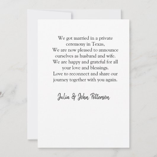 私たちはこっそり結婚しました　カップル名　市　日付　結婚しました 案内状 (裏面)