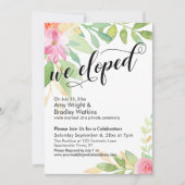 私たちはこっそり結婚しました カリグラフィー ピンク 水彩 花 招待状 (正面)