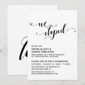 私たちはこっそり結婚しました ブラック＆ホワイト スクリプト ハート レセプション 招待状 (正面/裏面)