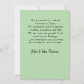 私たちはこっそり結婚しました - 結婚したカップルの名前と日付 案内状 (裏面)