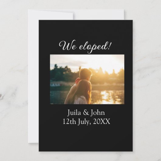 私たちはこっそり結婚しました - 結婚しました - 場所と日付 案内状 (正面)