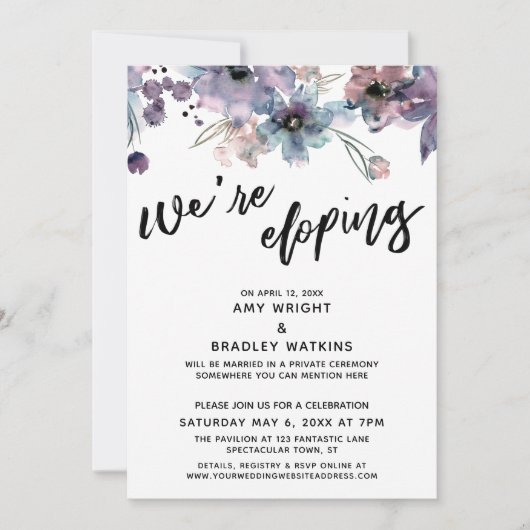 私たちはこっそり結婚する カジュアルな手書き 水彩花イラスト 招待状 (正面)