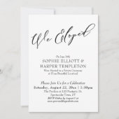 私たちはこっそり結婚式を挙げました シンプルな黒と白の美しいお祝い 招待状 (正面)