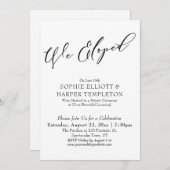 私たちはこっそり結婚式を挙げました シンプルな黒と白の美しいお祝い 招待状 (正面/裏面)