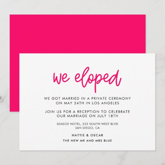 私たちはこっそり結婚式 現代のカリグラフィー結婚式のお知らせ 招待状 (正面/裏面)