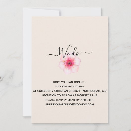 私たちはさくらんぼの花を詩結婚で咲く 招待状 (裏面)