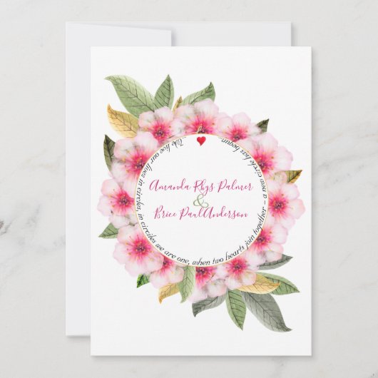 私たちはさくらんぼの花を詩結婚で咲く 招待状 (正面)