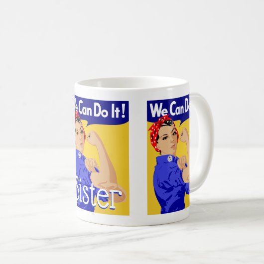 私たちはそれを行うことができる姉妹女性スカーフイエローブルー コーヒーマグカップ (正面右)