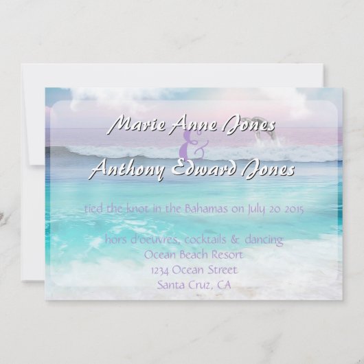 私たちはそれを行った – 美しい熱帯海日の出 招待状 (裏面)