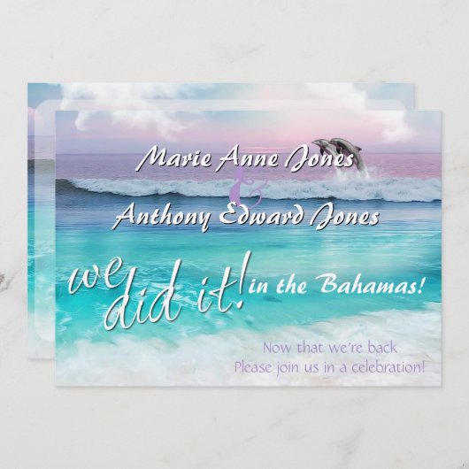 私たちはそれを行った – 美しい熱帯海日の出 招待状 (正面/裏面)