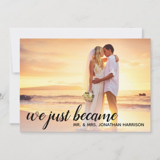 私たちはちょうどミスターフォトたった今結婚しました披露宴 招待状 (正面)