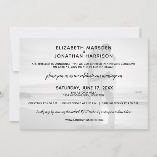 私たちはちょうどミスターフォトたった今結婚しました披露宴 招待状 (裏面)